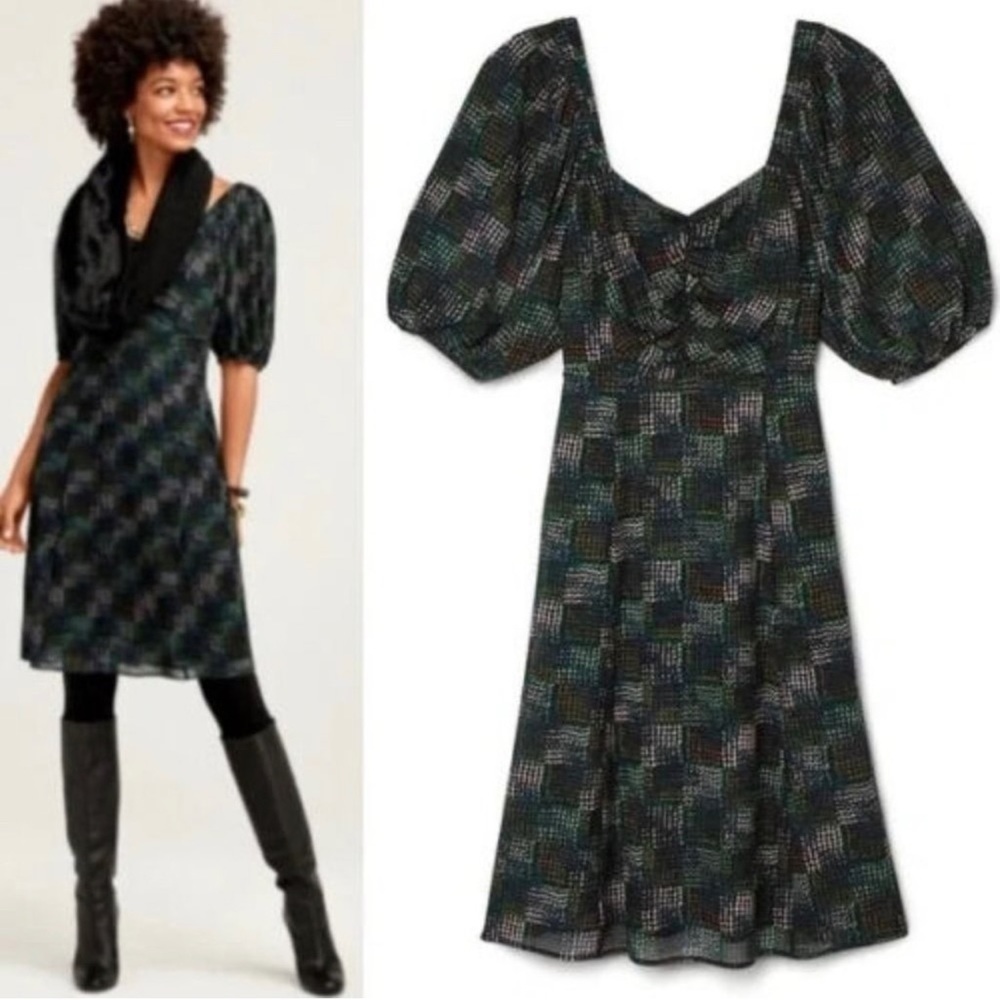 Cabi Elaine Puff Sleeve Mesh Chiffon Smocked Dress 4214